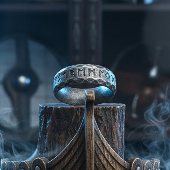 Viking Rune Band Ring – Antiqued Stainless Steel Norse Symbol Jewelry | Size 10 - Picture 4 of 4